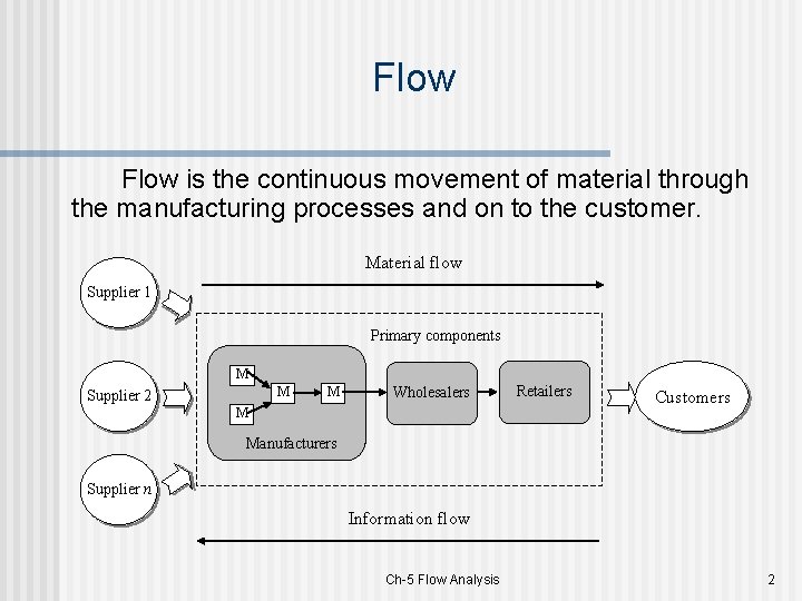 Flow is the continuous movement of material through the manufacturing processes and on to