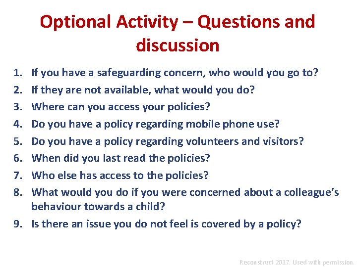 Optional Activity – Questions and discussion 1. 2. 3. 4. 5. 6. 7. 8.