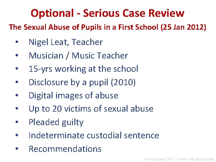 Optional - Serious Case Review The Sexual Abuse of Pupils in a First School