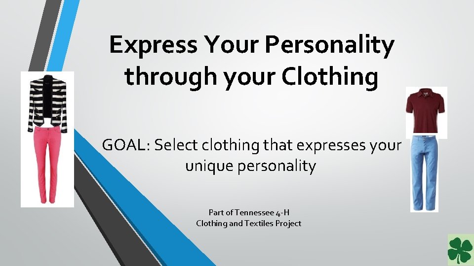 Express Your Personality through your Clothing GOAL: Select clothing that expresses your unique personality