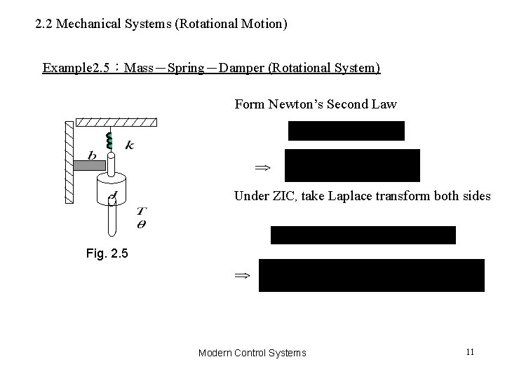 2. 2 Mechanical Systems (Rotational Motion) Example 2. 5:Mass-Spring-Damper (Rotational System) Form Newton’s Second 2. 2 Mechanical Systems (Rotational Motion) Example 2. 5:Mass-Spring-Damper (Rotational System) Form Newton’s Second