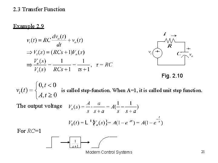 2. 3 Transfer Function Example 2. 9 Fig. 2. 10 is called step-function. When 2. 3 Transfer Function Example 2. 9 Fig. 2. 10 is called step-function. When