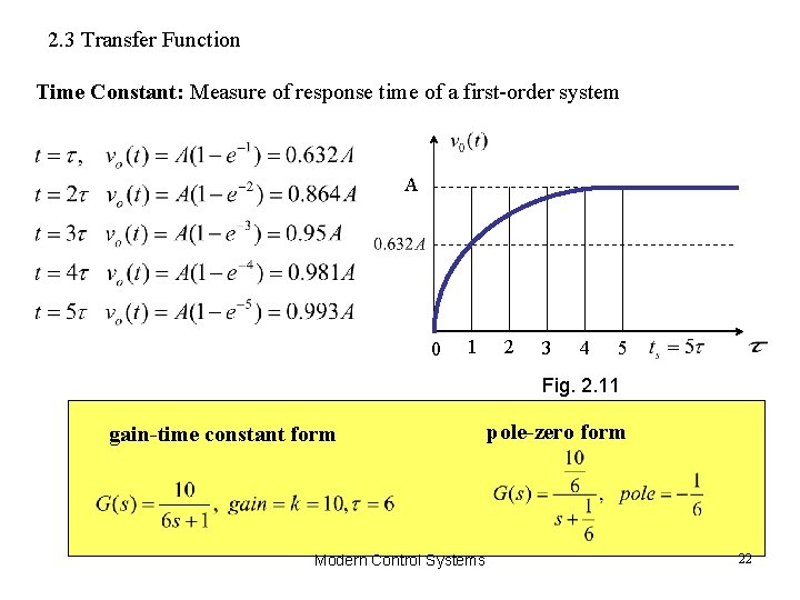 2. 3 Transfer Function Time Constant: Measure of response time of a first-order system 2. 3 Transfer Function Time Constant: Measure of response time of a first-order system