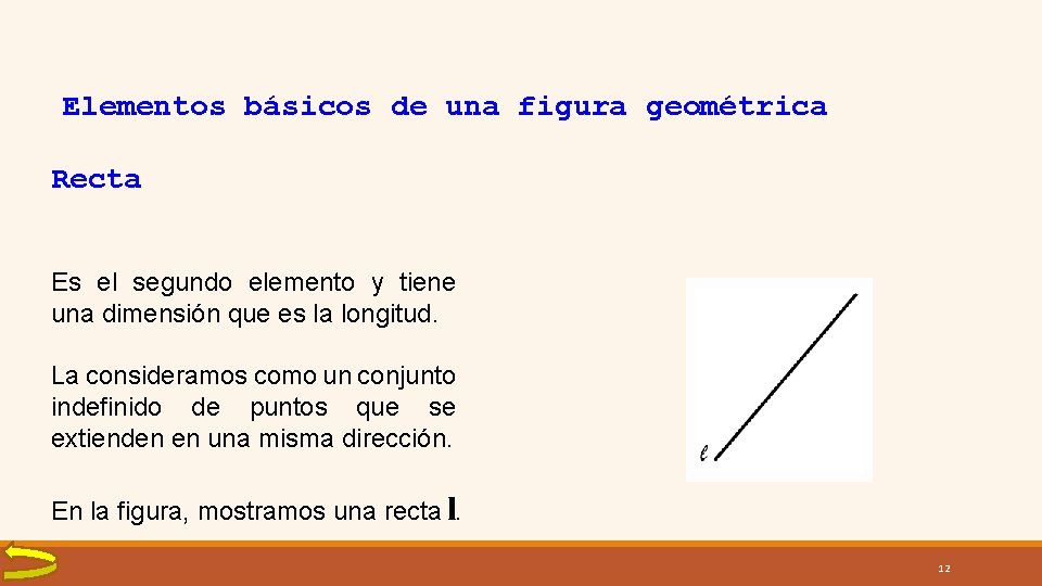 Elementos básicos de una figura geométrica Recta Es el segundo elemento y tiene una