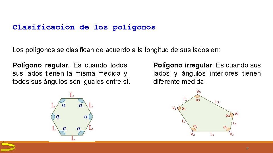 Clasificación de los polígonos Los polígonos se clasifican de acuerdo a la longitud de