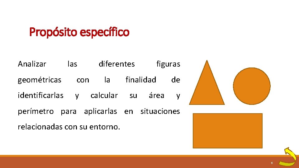 Propósito específico Analizar las diferentes geométricas con identificarlas y la calcular figuras finalidad su