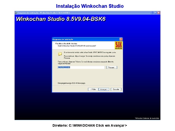 Instalação Winkochan Studio Diretorio: C: WINKOCHAN Click em Avançar > 