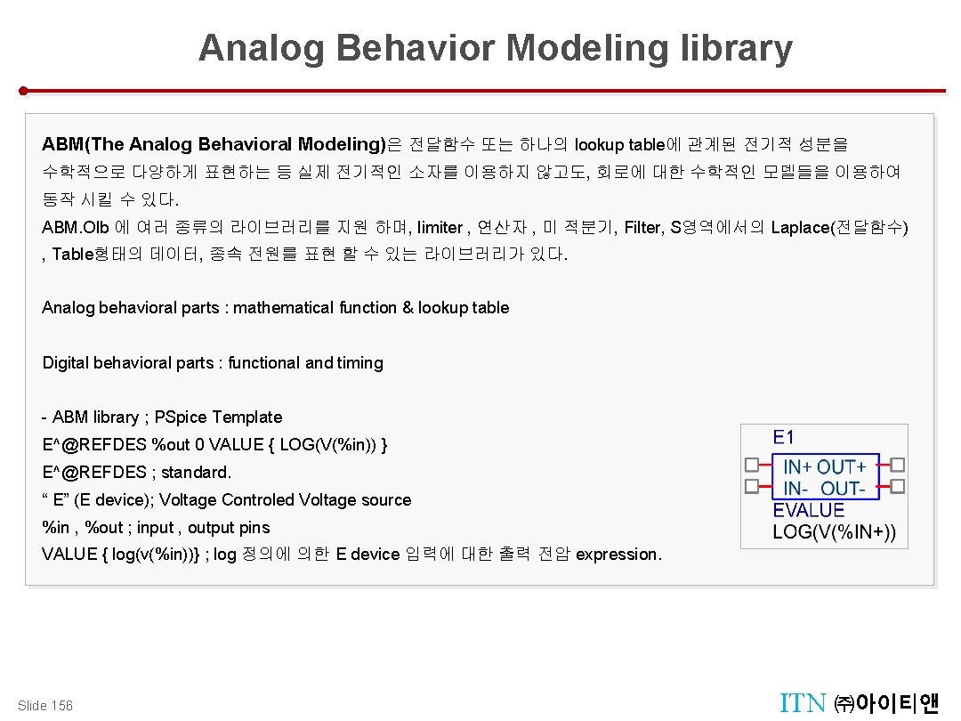 Analog Behavior Modeling library ABM (Analog Behavior Modeling) ABM(The Analog Behavioral Modeling)은 전달함수 또는