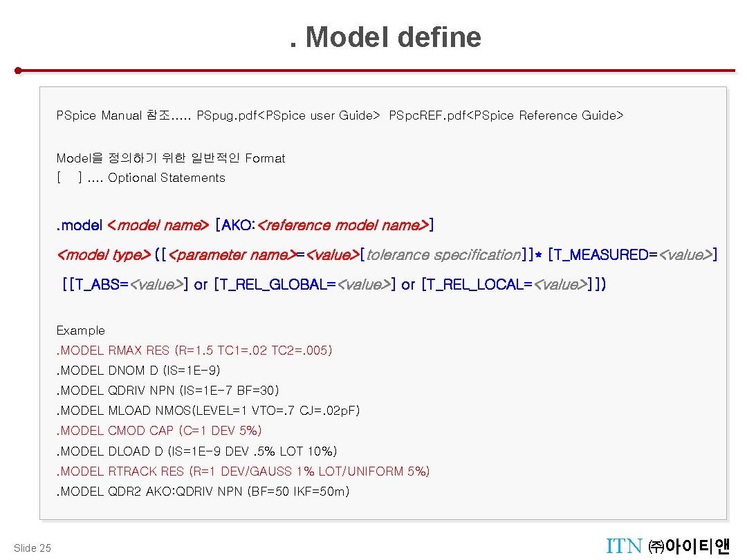 Design Tool Menu : Tool Palettes . Model define PSpice Manual 참조. . .