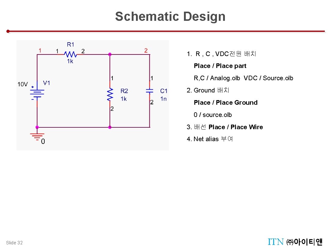 Design Tool Menu : Tool Palettes Schematic Design 1. R , C , VDC전원