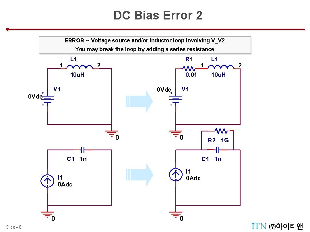 DC Bias Error 2 Design Structure ERROR -- Voltage source and/or inductor loop involving