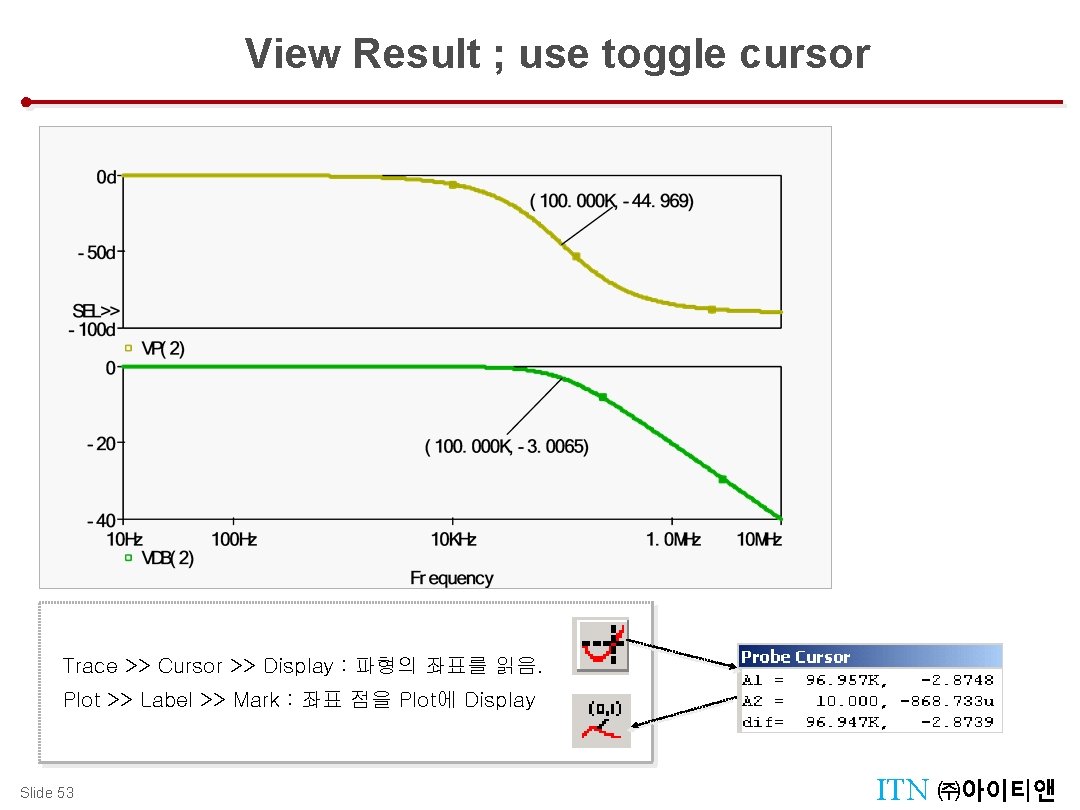 View Result ; use toggle cursor Design Management : Manager Tool Trace >> Cursor