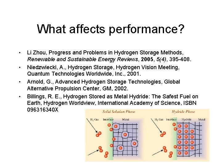 What affects performance? • • Li Zhou, Progress and Problems in Hydrogen Storage Methods,