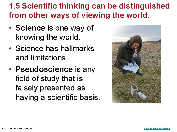 1. 5 Scientific thinking can be distinguished from other ways of viewing the world. 1. 5 Scientific thinking can be distinguished from other ways of viewing the world.