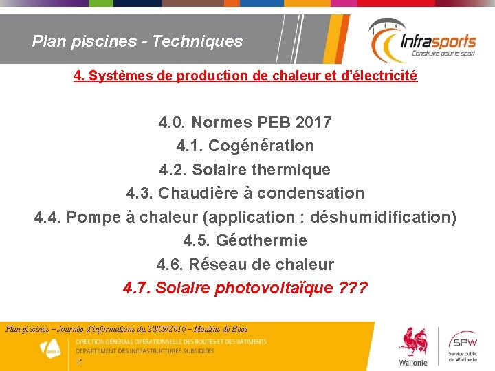 Plan piscines - Techniques 4. Systèmes de production de chaleur et d’électricité 4. 0.