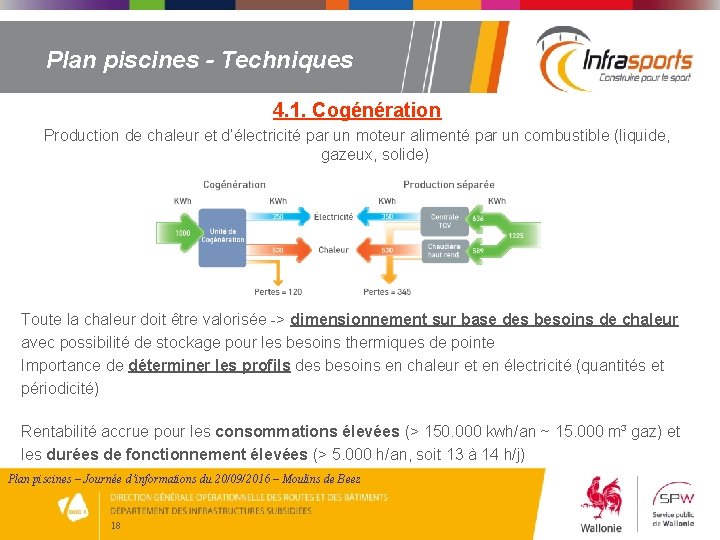 Plan piscines - Techniques 4. 1. Cogénération Production de chaleur et d’électricité par un