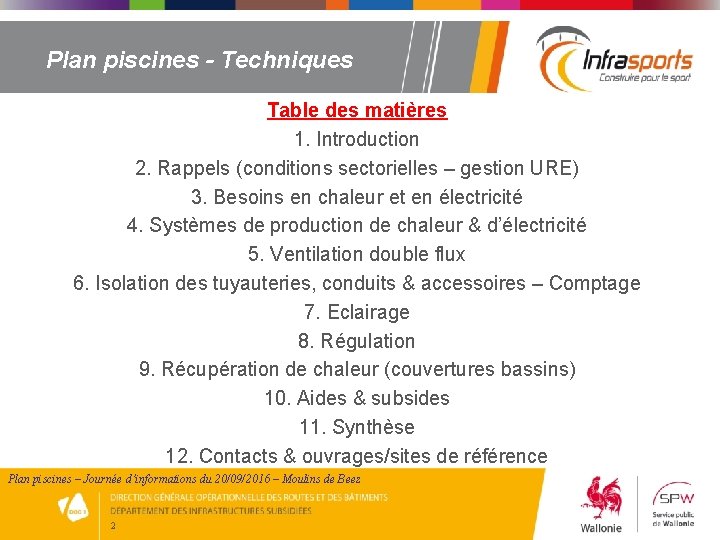 Plan piscines - Techniques Table des matières 1. Introduction 2. Rappels (conditions sectorielles –