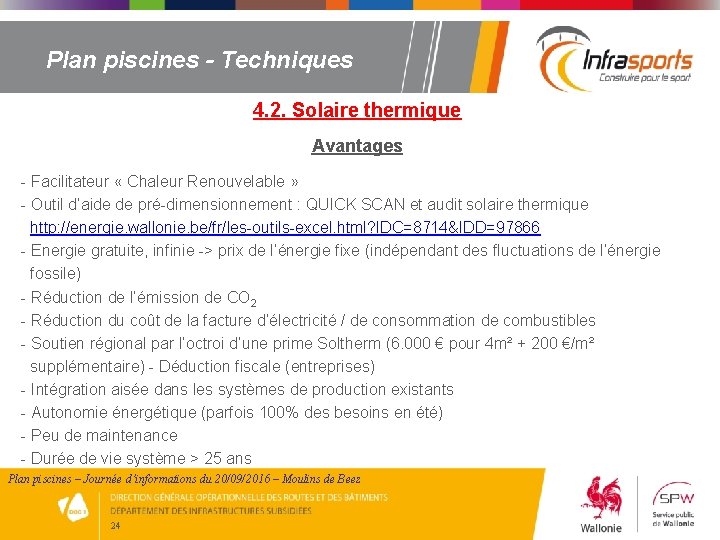 Plan piscines - Techniques 4. 2. Solaire thermique Avantages - Facilitateur « Chaleur Renouvelable