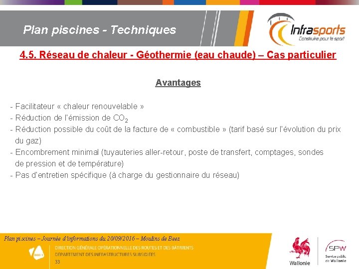 Plan piscines - Techniques 4. 5. Réseau de chaleur - Géothermie (eau chaude) –