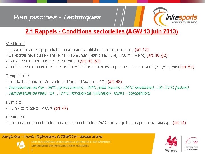 Plan piscines - Techniques 2. 1 Rappels - Conditions sectorielles (AGW 13 juin 2013)