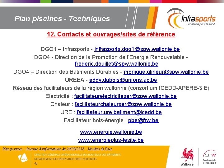 Plan piscines - Techniques 12. Contacts et ouvrages/sites de référence DGO 1 – Infrasports