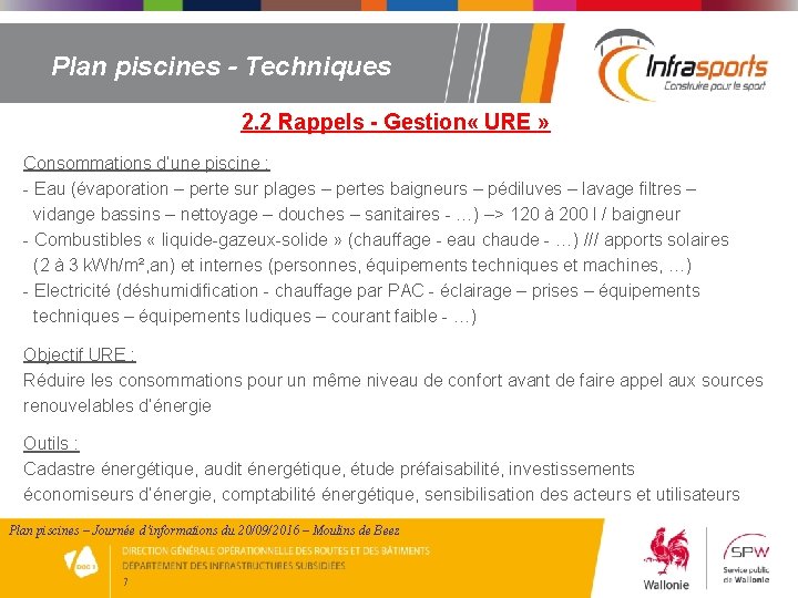 Plan piscines - Techniques 2. 2 Rappels - Gestion « URE » Consommations d’une