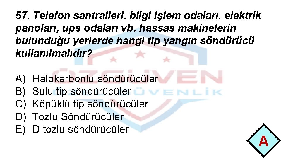 57. Telefon santralleri, bilgi işlem odaları, elektrik panoları, ups odaları vb. hassas makinelerin bulunduğu