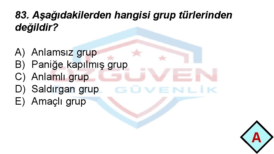 83. Aşağıdakilerden hangisi grup türlerinden değildir? A) B) C) D) E) Anlamsız grup Paniğe