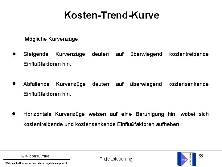 Kosten-Trend-Kurve Mögliche Kurvenzüge: l Steigende Kurvenzüge deuten auf überwiegend kostentreibende deuten auf überwiegend kostensenkende