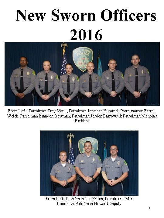 New Sworn Officers 2016 From Left: Patrolman Troy Maull, Patrolman Jonathan Hummel, Patrolwoman Farrell