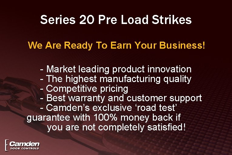 Series 20 Pre Load Strikes We Are Ready To Earn Your Business! - Market