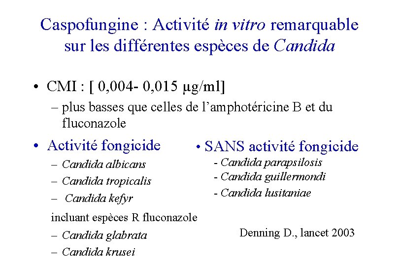 Caspofungine : Activité in vitro remarquable sur les différentes espèces de Candida • CMI