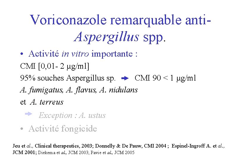 Voriconazole remarquable anti- Aspergillus spp. • Activité in vitro importante : CMI [0, 01