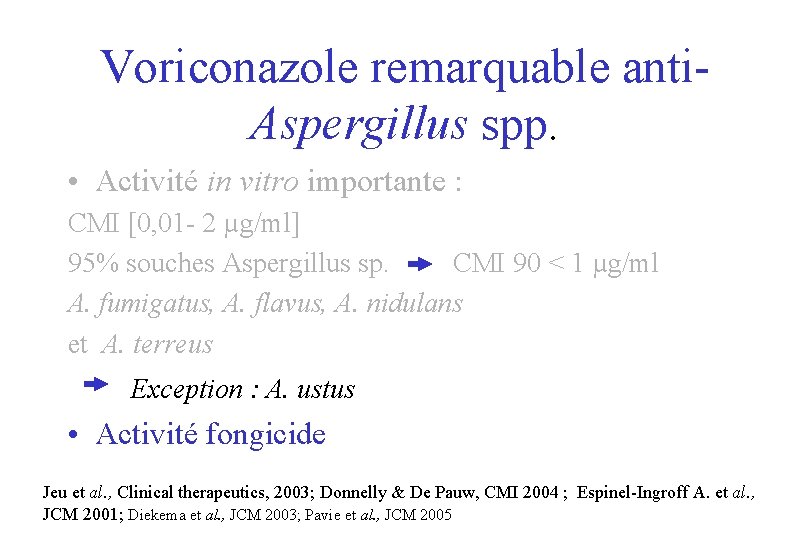 Voriconazole remarquable anti- Aspergillus spp. • Activité in vitro importante : CMI [0, 01