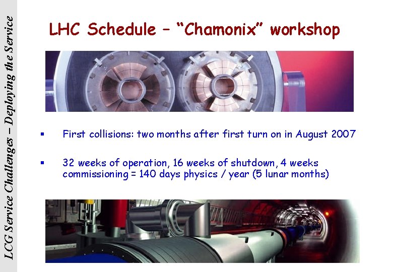 LCG Service Challenges – Deploying the Service LHC Schedule – “Chamonix” workshop § First