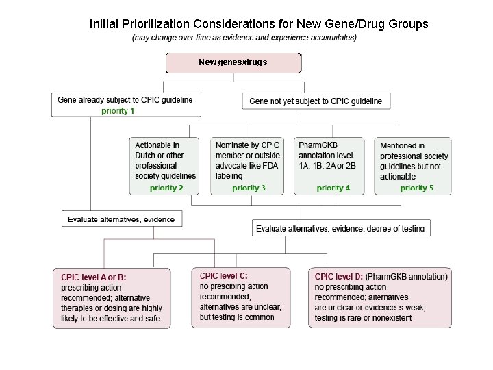 Initial Prioritization Considerations for New Gene/Drug Groups New genes/drugs 