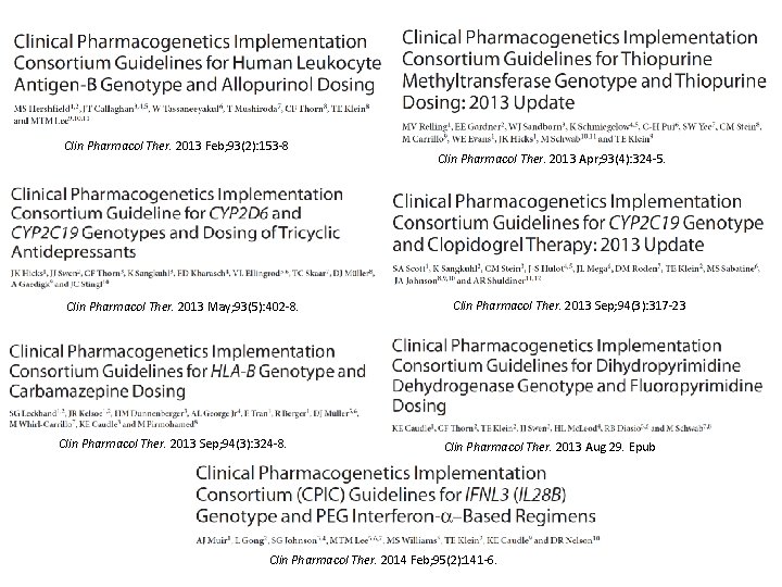 Clin Pharmacol Ther. 2013 Feb; 93(2): 153 -8 Clin Pharmacol Ther. 2013 May; 93(5):