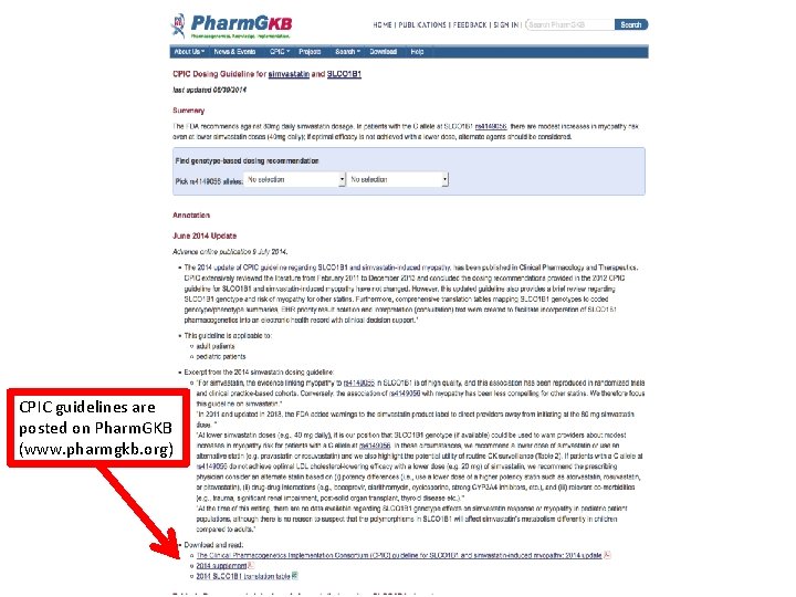 CPIC guidelines are posted on Pharm. GKB (www. pharmgkb. org) 