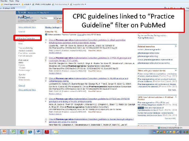 CPIC guidelines linked to “Practice Guideline” filter on Pub. Med 