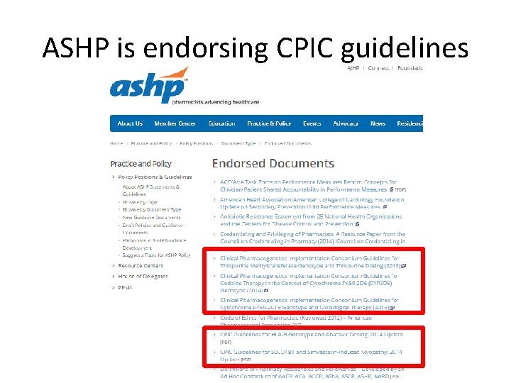 ASHP is endorsing CPIC guidelines 