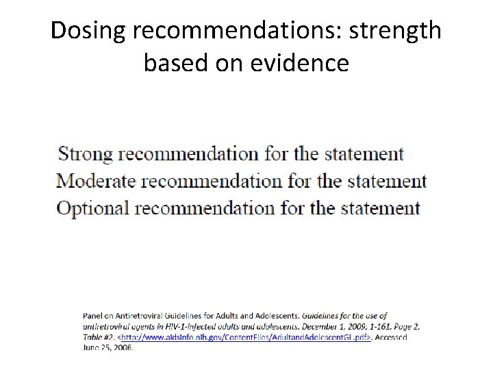 Dosing recommendations: strength based on evidence 