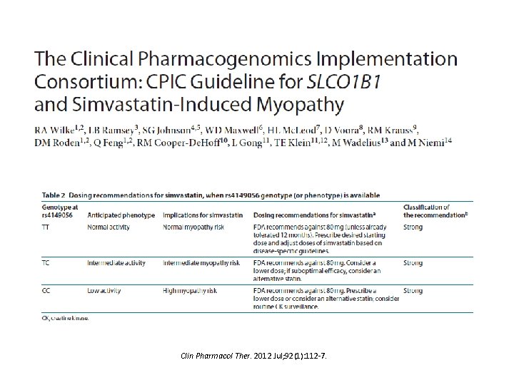 Clin Pharmacol Ther. 2012 Jul; 92(1): 112 -7. 