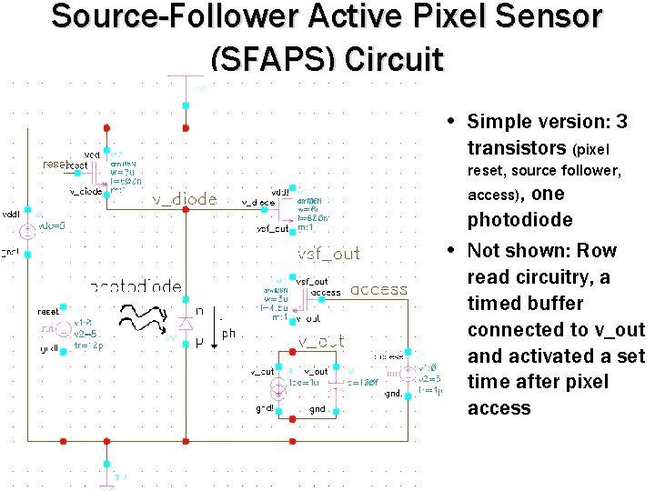 Source-Follower Active Pixel Sensor (SFAPS) Circuit • Simple version: 3 transistors (pixel reset, source