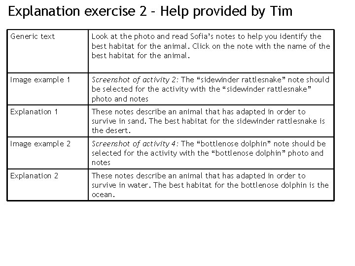 Explanation exercise 2 – Help provided by Tim Generic text Look at the photo