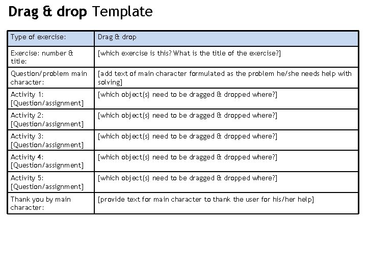 Drag & drop Template Type of exercise: Drag & drop Exercise: number & title: