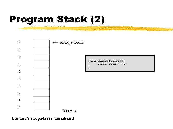 Program Stack (2) Ilustrasi Stack pada saat inisialisasi! Program Stack (2) Ilustrasi Stack pada saat inisialisasi!