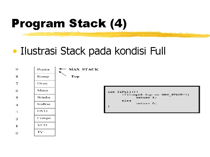 Program Stack (4) • Ilustrasi Stack pada kondisi Full Program Stack (4) • Ilustrasi Stack pada kondisi Full
