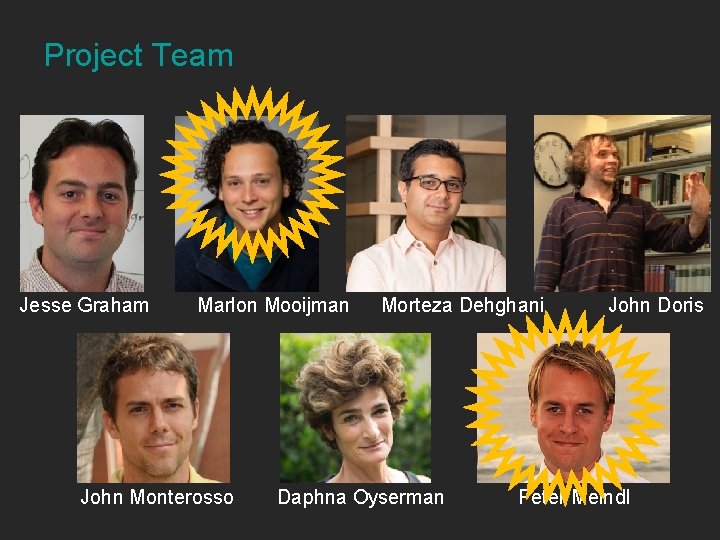 Project Team Jesse Graham Marlon Mooijman John Monterosso Morteza Dehghani Daphna Oyserman John Doris