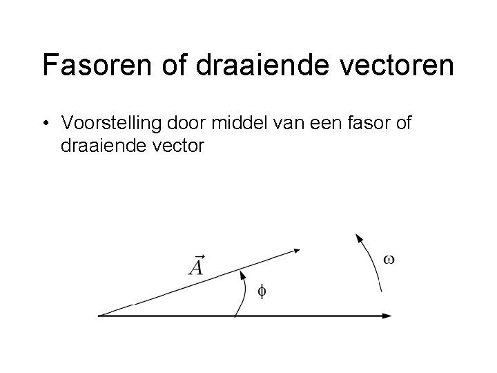 Fasoren of draaiende vectoren • Voorstelling door middel van een fasor of draaiende vector