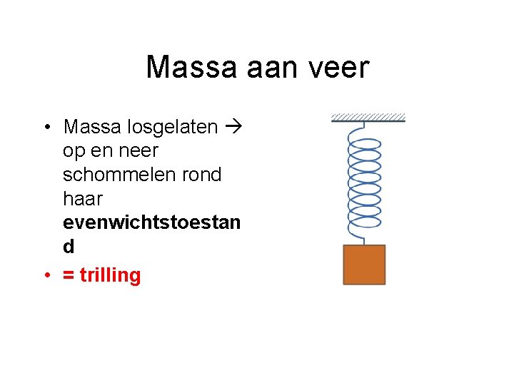 Massa aan veer • Massa losgelaten op en neer schommelen rond haar evenwichtstoestan d